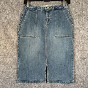 Vintage Gap Jean Skirt Womens 0 Blue Med Wash Midi Flap Pockets‎ Front Slit Y2K